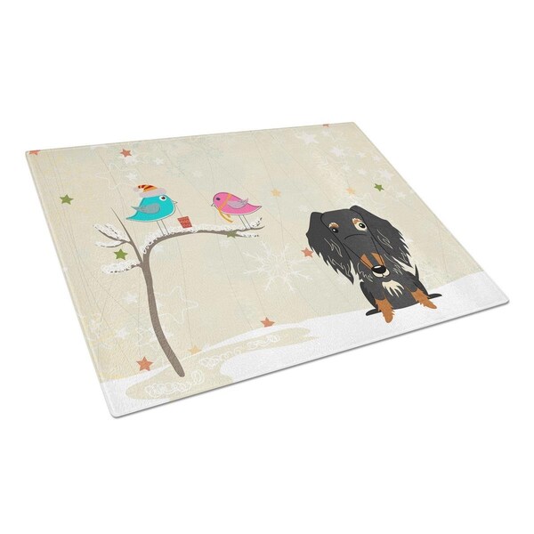 Carolines Treasures Christmas Presents Between Friends Wire Haired Dachshund Dapple Glass Cutting Board, Large - BB2600LCB