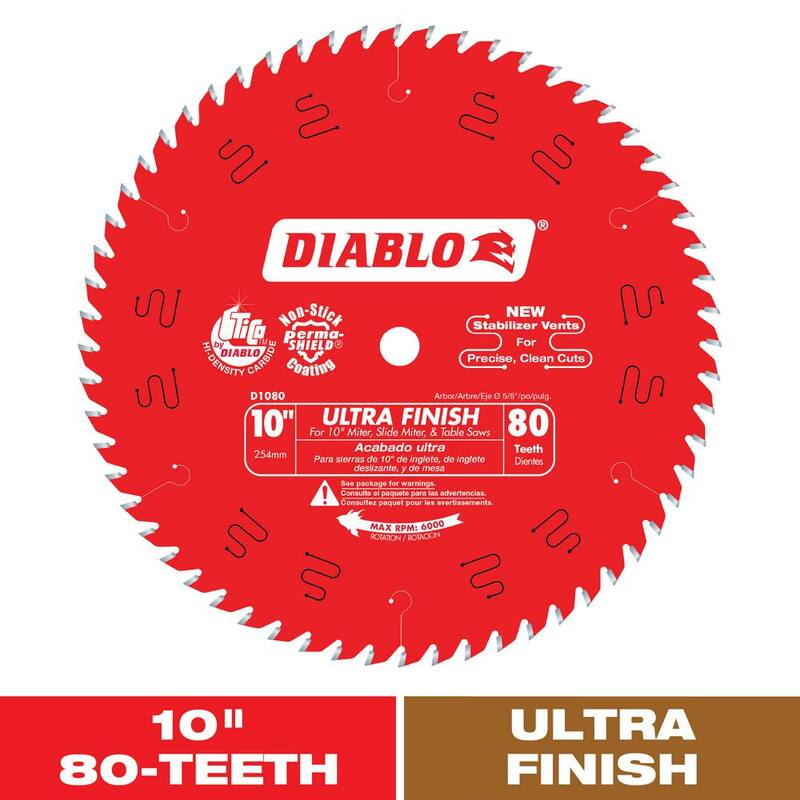 DIABLO 10 pulgadas x 80 dientes Hoja de sierra para acabados ultra finos para madera - D1080X