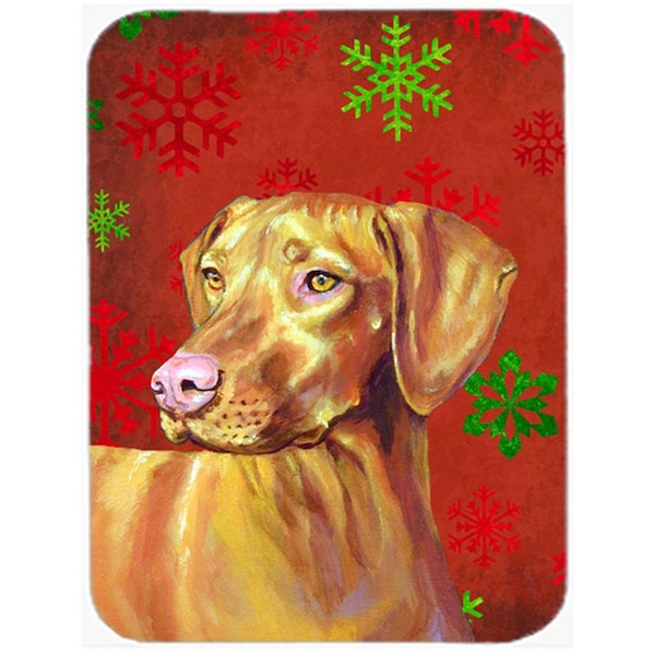 Carolines Treasures Vizsla Red And Green Snowflakes Holiday Christmas Glass Cutting Board- Large - LH9325LCB
