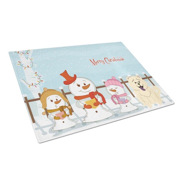 Carolines Treasures Merry Christmas Carolers Chow Chow White Glass Cutting Board, Large - BB2471LCB