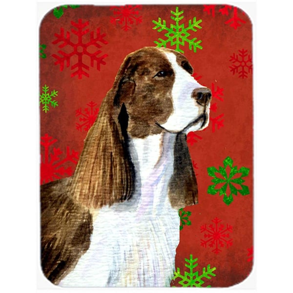 Carolines Treasures Springer Spaniel Red and Green Snowflakes Christmas Glass Cutting Board - Large- 15 H x 12 L in. - SS4720LCB