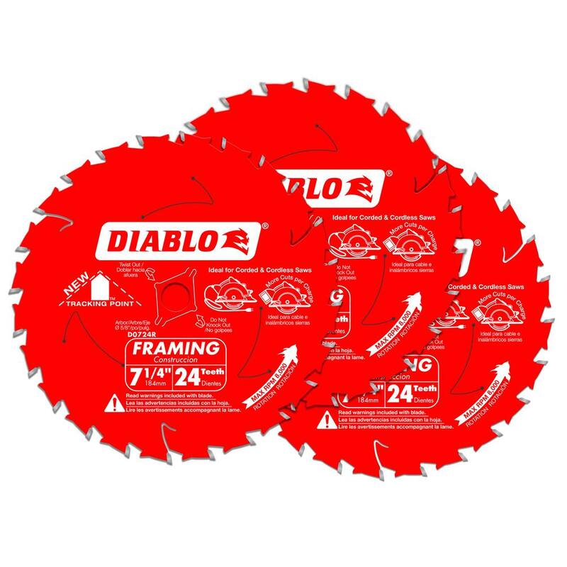 DIABLO Tracking Point 7-1/4 pulgadas x 24 dientes Hoja de sierra circular para enmarcar (paquete de 3) - D0724R3