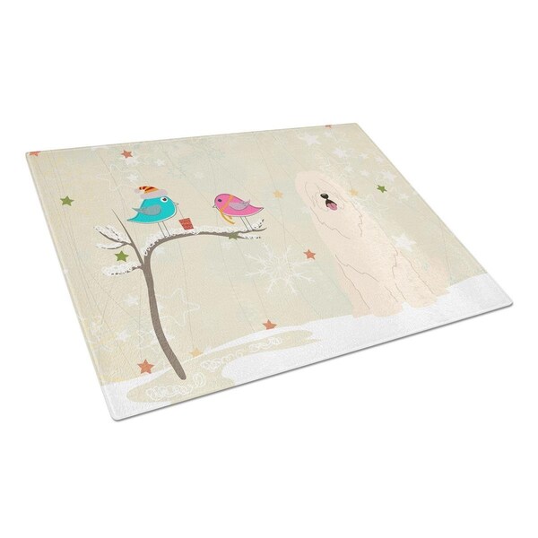 Carolines Treasures Christmas Presents Between Friends South Russian Sheepdog Glass Cutting Board, Large - BB2496LCB