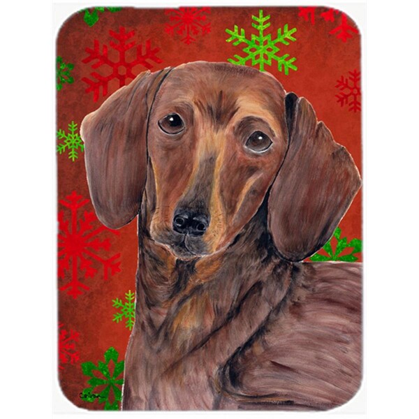 Carolines Treasures Dachshund Red And Green Snowflakes Holiday Christmas Glass Cutting Board - Large - SC9408LCB