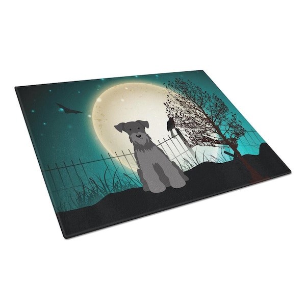 Carolines Treasures Halloween Scary Miniature Schanuzer Black Glass Cutting Board, Large - BB2241LCB
