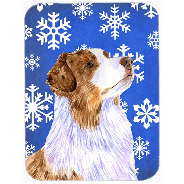 Carolines Treasures 15 x 12 in. Australian Shepherd Winter Snowflakes Holiday Glass Cutting Board - Large - LH9273LCB