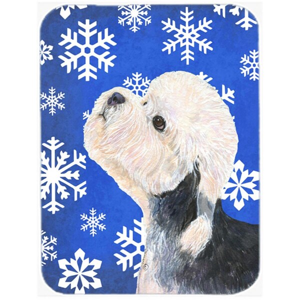 Carolines Treasures Dandie Dinmont Terrier Winter Snowflakes Holiday- Glass Cutting Board - Large - SS4641LCB