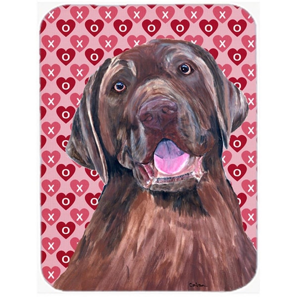 Carolines Treasures 12 x 15 in. Labrador Chocolate Hearts Love and Valentines Day Glass Cutting Board- Large - SC9253LCB
