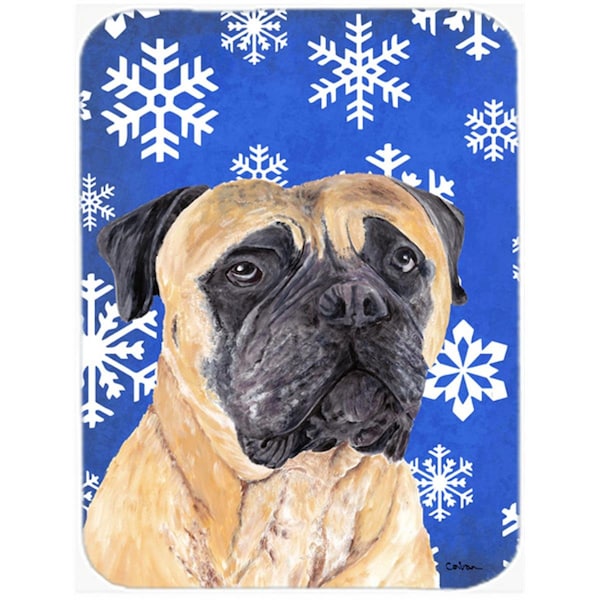 Carolines Treasures 15 x 12 in. Mastiff Winter Snowflakes Holiday Glass Cutting Board - Large - SC9385LCB