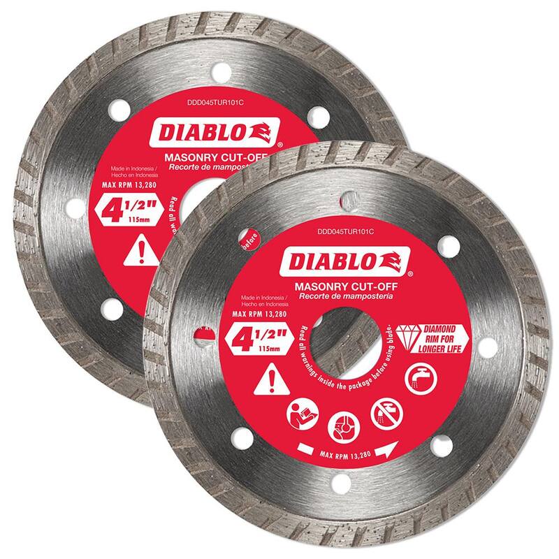 DIABLO Disco de corte de diamante para mampostería con borde turbo de 4-1/2 pulgadas Paquete de valor (2 unidades) - DDD045TUR1VP