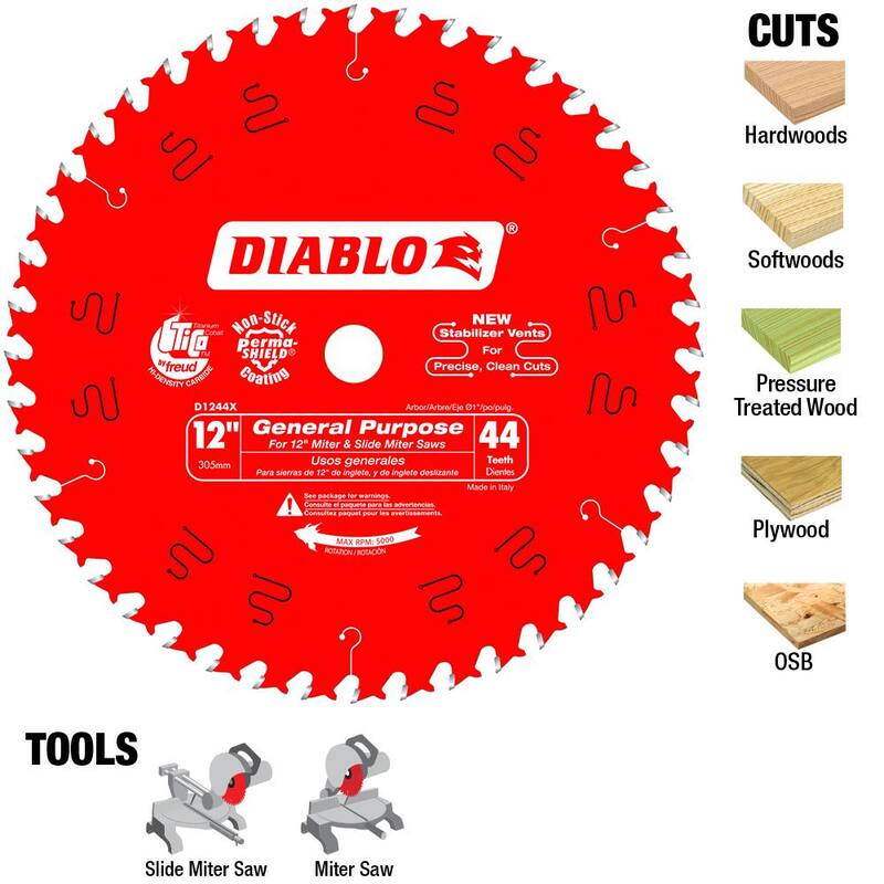 DIABLO Juego de hojas para sierra circular de uso general de 12 pulgadas x 44 dientes (paquete de 2) - D124444VP