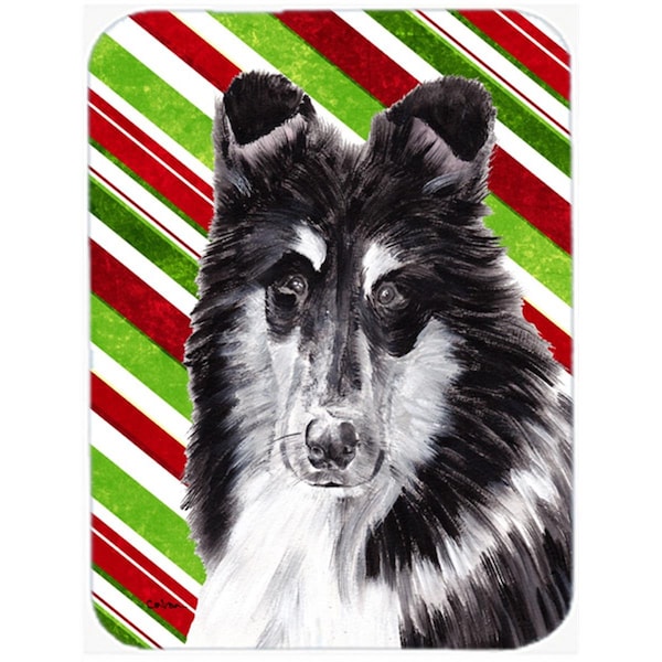 Carolines Treasures Black And White Collie Large Size Candy Cane Christmas Glass Cutting Board - SC9798LCB