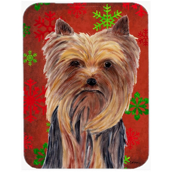Carolines Treasures Yorkie Red And Green Snowflakes Holiday Christmas Glass Cutting Board - Large - SC9405LCB