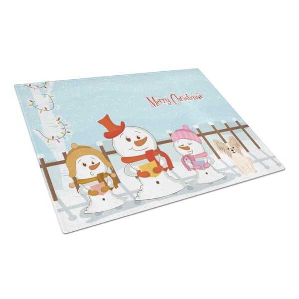 Carolines Treasures Merry Christmas Carolers Papillon Sable White Glass Cutting Board, Large - BB2408LCB