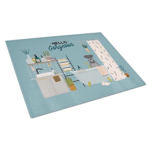 Carolines Treasures Black Silver Miniature Schnauzer in Bathtub Glass Cutting Board - Large - CK7474LCB