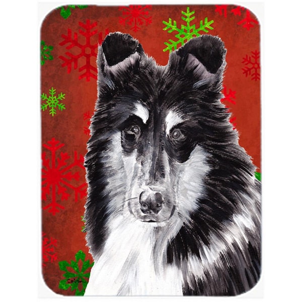 Carolines Treasures Black And White Collie Large Size Red Snowflakes Holiday Glass Cutting Board - SC9750LCB