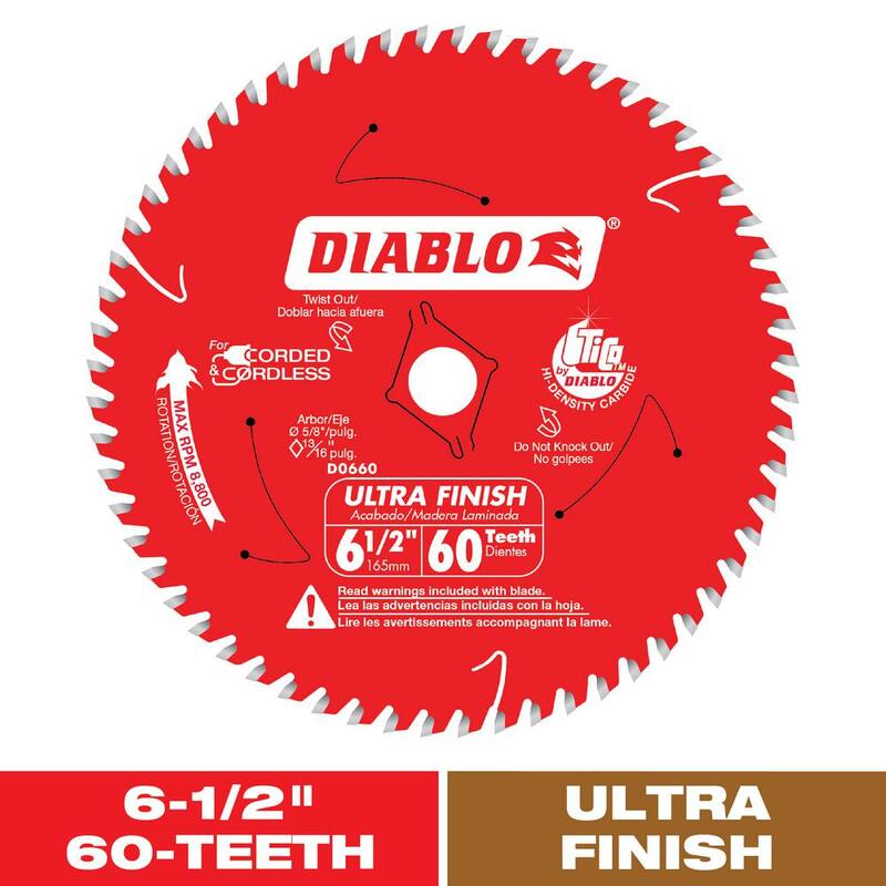 Diablo Hoja de sierra circular de acabado ultra de 6-1/2 pulgadas con 60 dientes para madera - D0660R