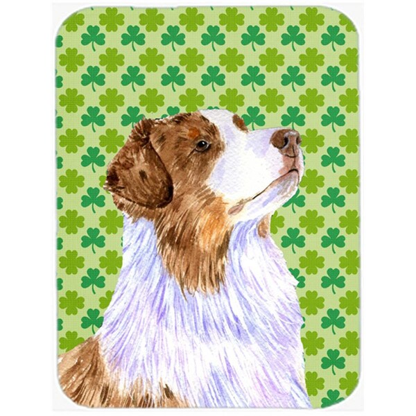 Carolines Treasures 15 x 12 in. Australian Shepherd St. Patricks Day Shamrock Glass Cutting Board - Large - LH9183LCB