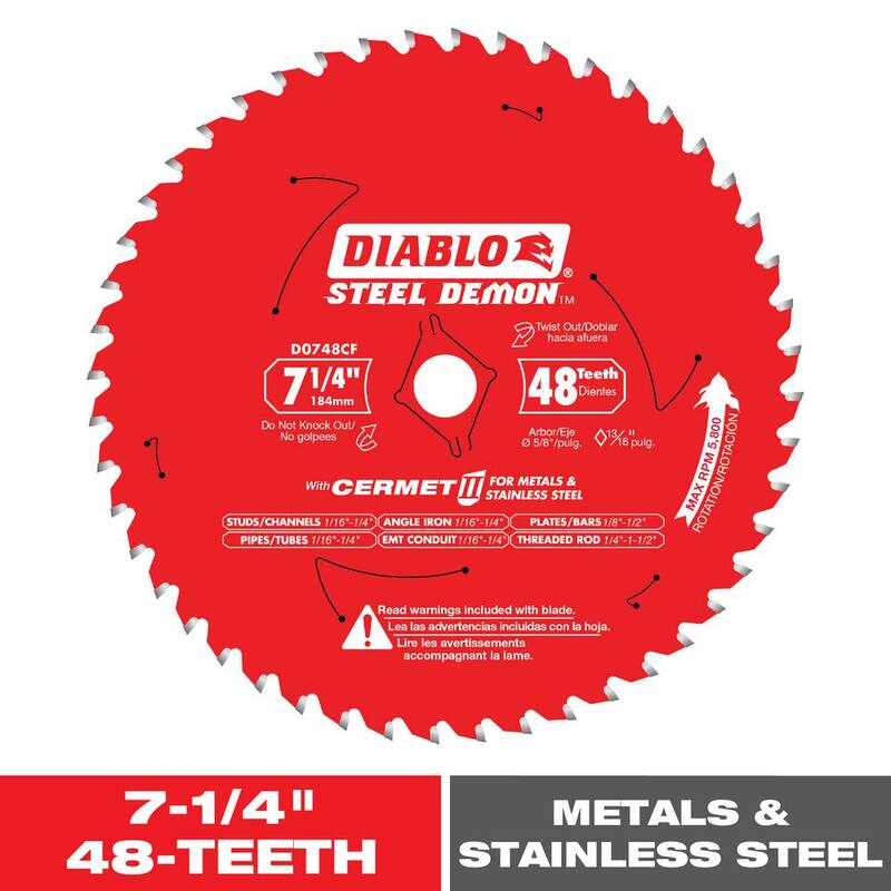 DIABLO 7-1/4 pulgadas x 48 dientes Steel Demon Cermet II Hoja de sierra para metal mediano - D0748CFR