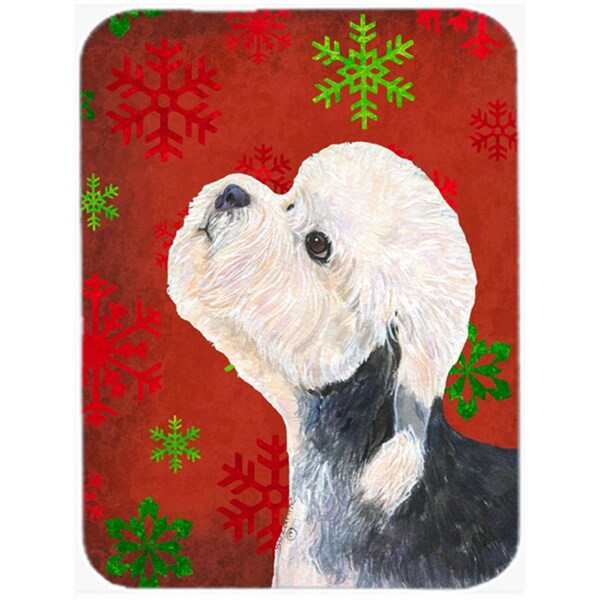 Carolines Treasures Dandie Dinmont Terrier Red Snowflakes Christmas- Glass Cutting Board - Large - SS4710LCB