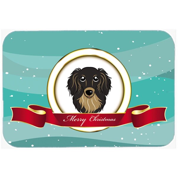 Carolines Treasures Longhair Black And Tan Dachshund Merry Christmas Glass Cutting Board- Large - BB1523LCB