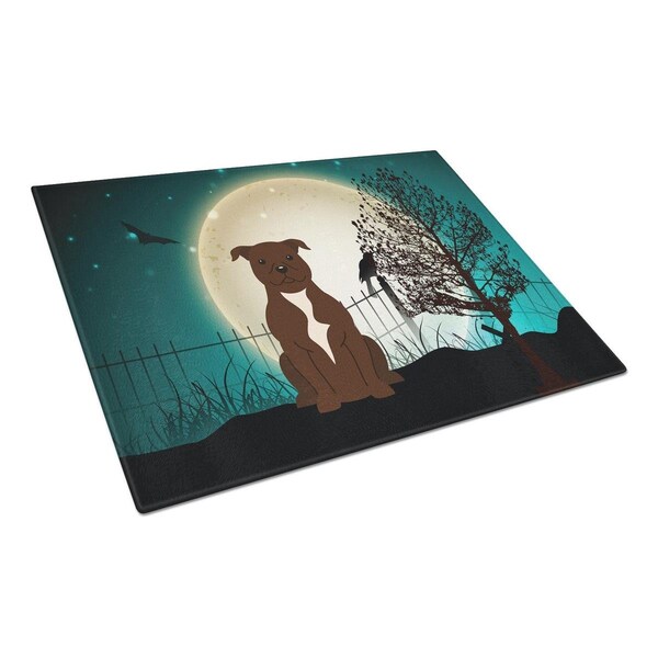 Carolines Treasures Halloween Scary Staffordshire Bull Terrier Chocolate Glass Cutting Board, Large - BB2238LCB