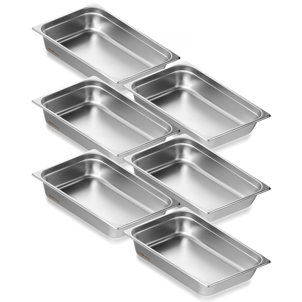 VEVOR 6 Pack Hotel Pans, Full Size Anti-Jam Steam Pan, 0.8mm Thick Stainless Steel Restaurant Steam Table Pan, 4-Inch Deep Commercial Table Pan, Catering Storage Food Pan, for Industrial & Scientific - 11QCCPWG4YCSYANA6V0