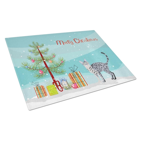 Carolines Treasures California Spangled No.1 Cat Merry Christmas Glass Cutting Board - Large - CK4578LCB