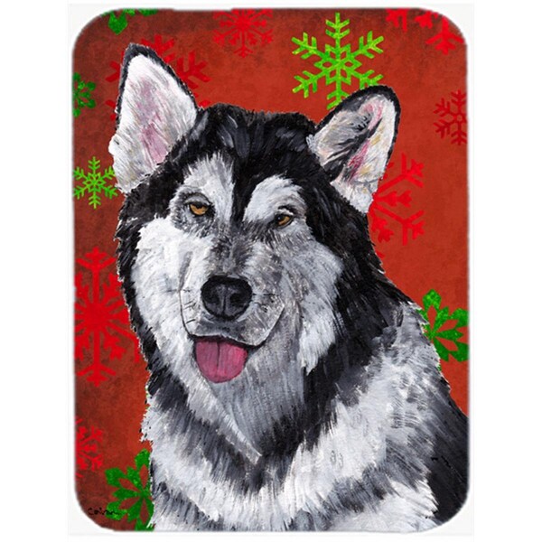Carolines Treasures Alaskan Malamute Red Snowflakes Holiday Christmas Glass Cutting Board - Large - SC9492LCB