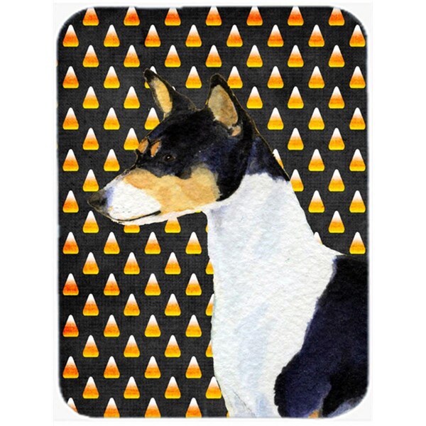 Carolines Treasures 15 x 12 in. Basenji Candy Corn Halloween Portrait Glass Cutting Board - Large - SS4307LCB