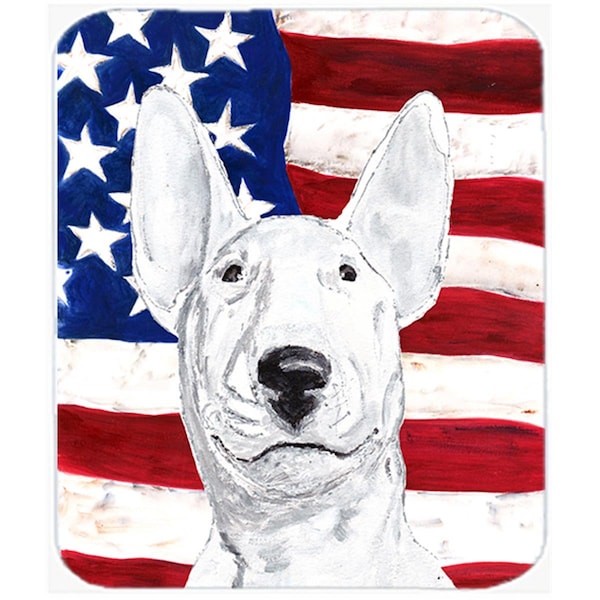 Carolines Treasures 15 X 12 In. Bull Terrier USA American Flag Glass Cutting Board Large Size - SC9520LCB