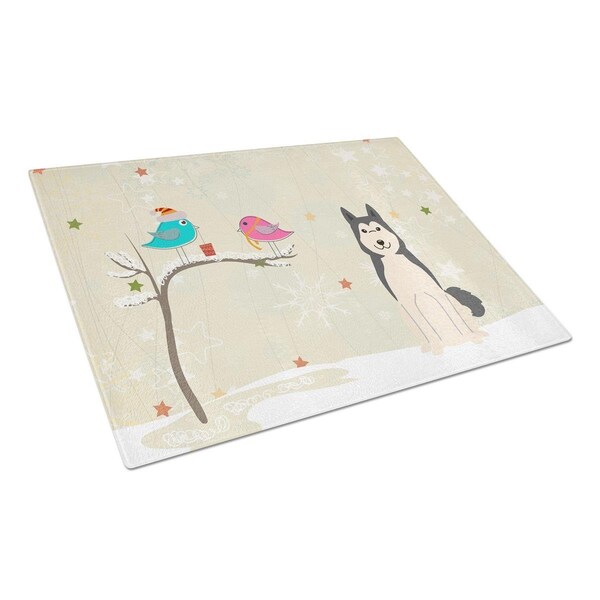 Carolines Treasures Christmas Presents Between Friends West Siberian Laika Spitz Glass Cutting Board, Large - BB2497LCB