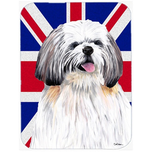 Carolines Treasures Shih Tzu With English Union Jack British Flag Glass Cutting Board - Large - SC9840LCB