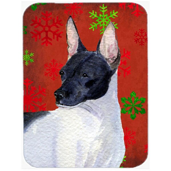 Carolines Treasures Rat Terrier Red and Green Snowflakes Christmas- Glass Cutting Board - Large - SS4687LCB