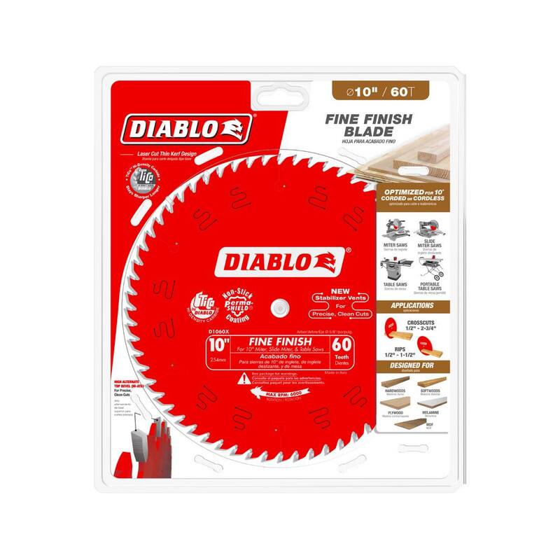 DIABLO 10 pulgadas x Hoja de sierra para acabados finos de 60 dientes para madera - D1060X