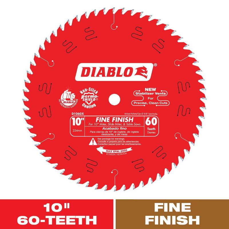 DIABLO 10 pulgadas x Hoja de sierra para acabados finos de 60 dientes para madera - D1060X
