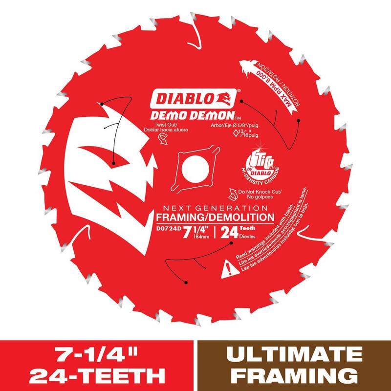 DIABLO 7-1/4 pulgadas 24 dientes Demo Demon Hoja de sierra circular para estructuras/demolición de madera - D0724DR