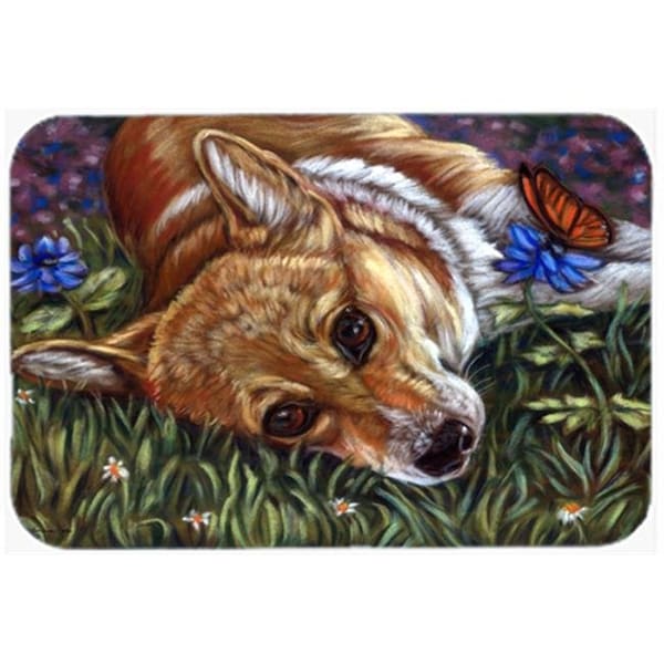 Carolines Treasures Carolines Treasures 7325LCB Corgi Pastel Butterfly Glass Cutting Board; Large - 7325LCB