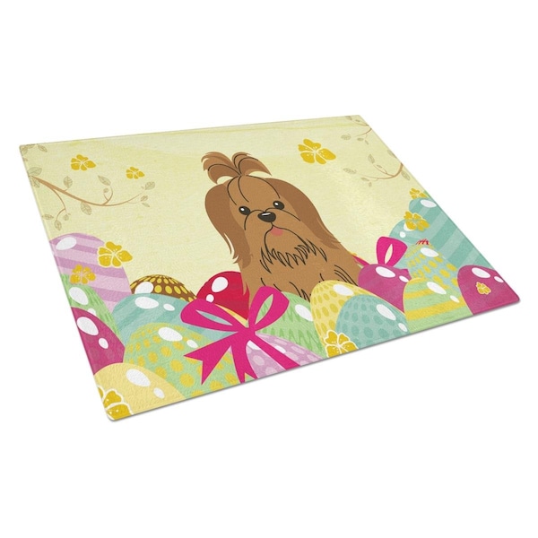 Carolines Treasures Easter Eggs Shih Tzu Silver Chocolate Glass Cutting Board Large - BB6086LCB