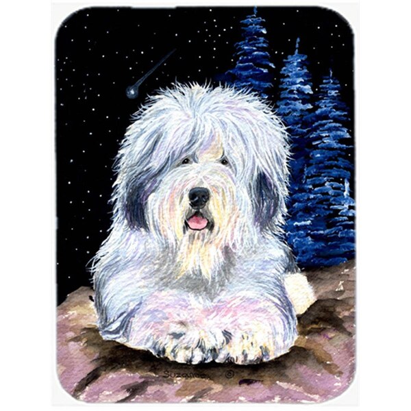 Carolines Treasures 12 x 15 in. Starry Night Old English Sheepdog Glass Cutting Board- Large - SS8443LCB