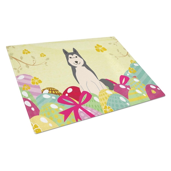 Carolines Treasures Easter Eggs West Siberian Laika Spitz Glass Cutting Board Large - BB6025LCB