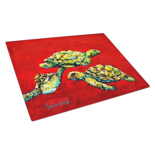 Carolines Treasures Drifting Home Turtles Glass Cutting Board Large - MW1274LCB