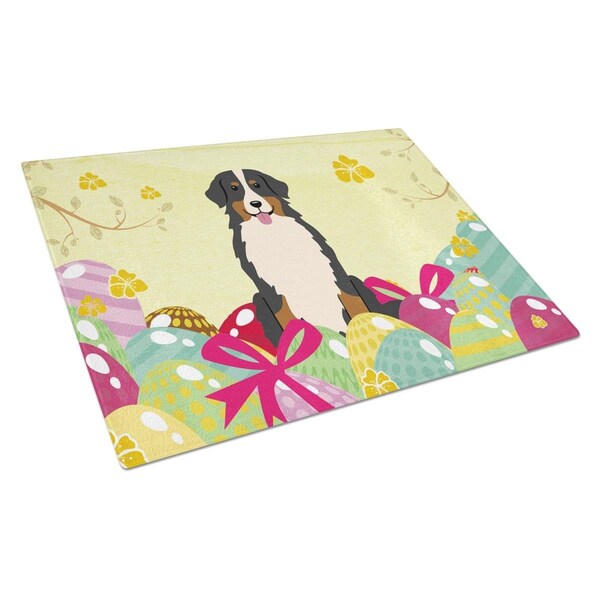 Carolines Treasures Easter Eggs Bernese Mountain Dog Glass Cutting Board Large - BB6036LCB