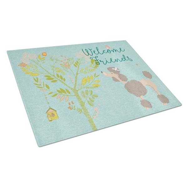 Carolines Treasures Carolines Treasures BB7612LCB Welcome Friends Chocolate Poodle Glass Cutting Board; Large - BB7612LCB