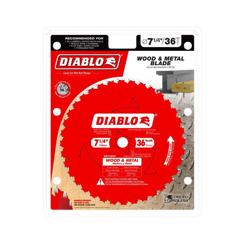Hoja de sierra circular de carburo de 7-1/4 pulgadas x 36 dientes para madera y metal - D0736GPR
