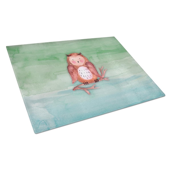 Carolines Treasures Brown Owl Watercolor Glass Cutting Board Large - BB7443LCB