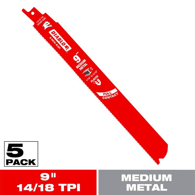 DIABLO 9 pulgadas 14/18 TPI Steel Demon Bi-Metal Hojas para sierra reciproca para corte de metal medio (paquete de 5) - DS0914BF5