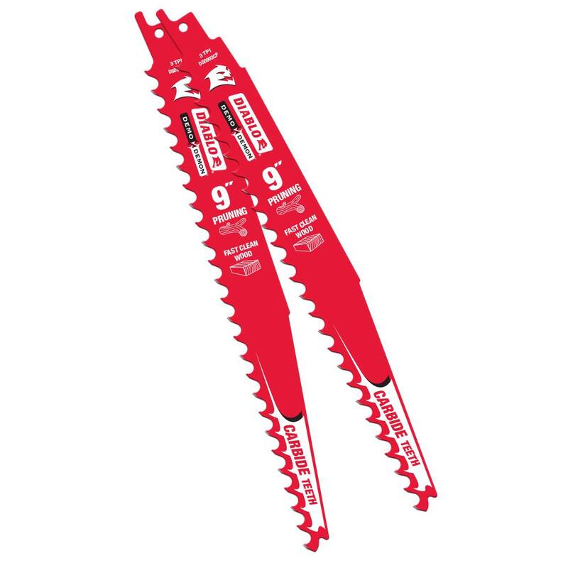 DIABLO 9 pulgadas Hoja de sierra reciproca para poda y corte limpio de madera con carburo (paquete de 2) - DS0903CPP