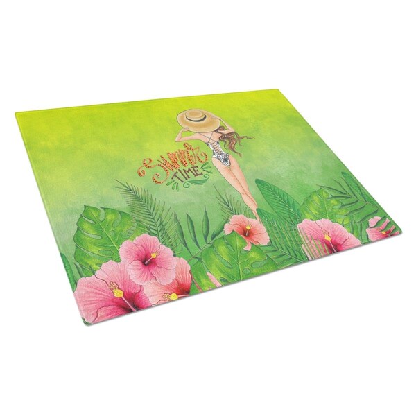 Carolines Treasures Summer Time Lady in Swimsuit Glass Cutting Board Large - BB7455LCB