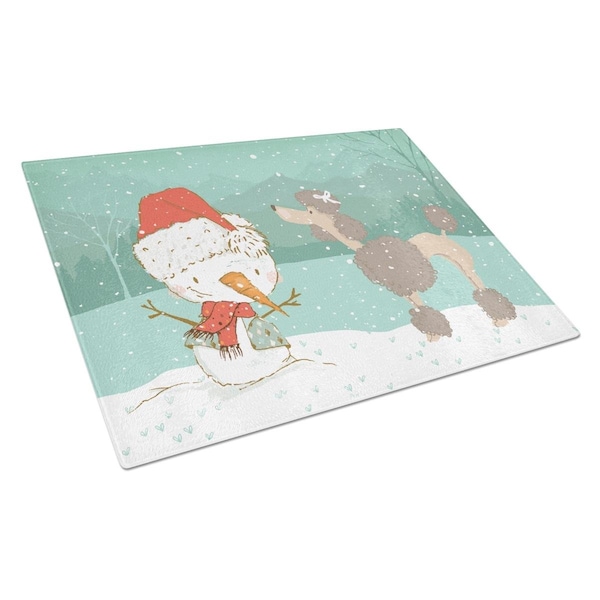 Carolines Treasures Chocolate Poodle Snowman Christmas Glass Cutting Board Large - CK2065LCB